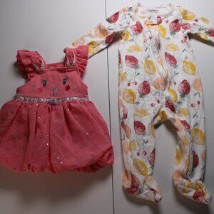 Lot of 2 Baby Girl Outfits 6-9 Months Bodysuit & Pink Dress 👶💖